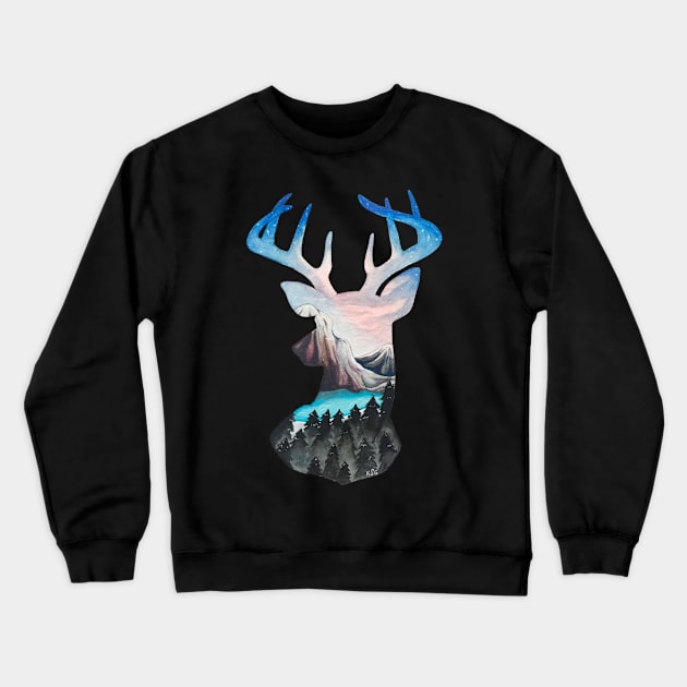 Forest Deer Head Crewneck Sweatshirt by Lady Lilac